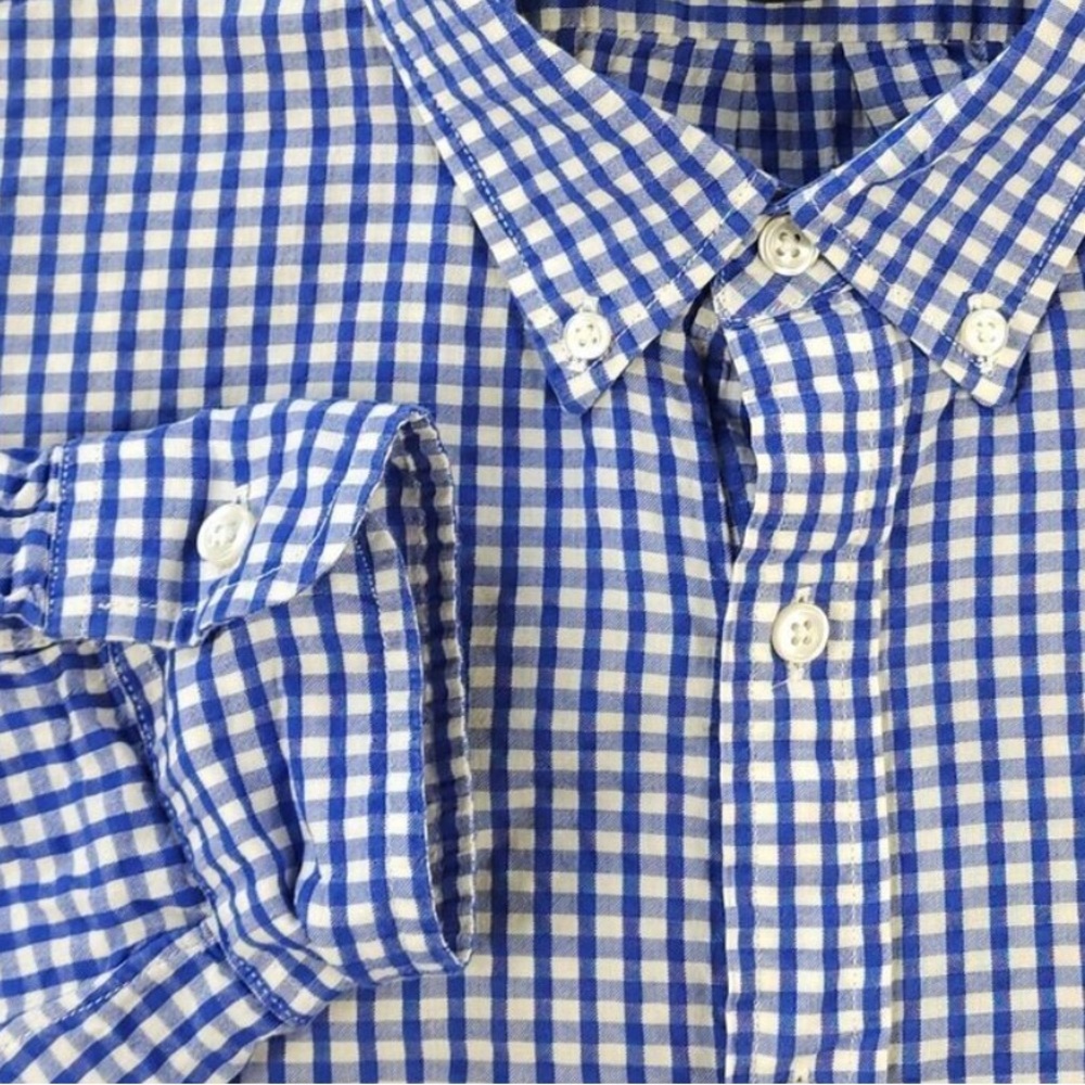 Seersucker, long sleeve shirt. J. Crew
